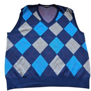 Kallspin Sweater Vest Mens 2XL Argyle Tri Wool Blend Preppy Pullover